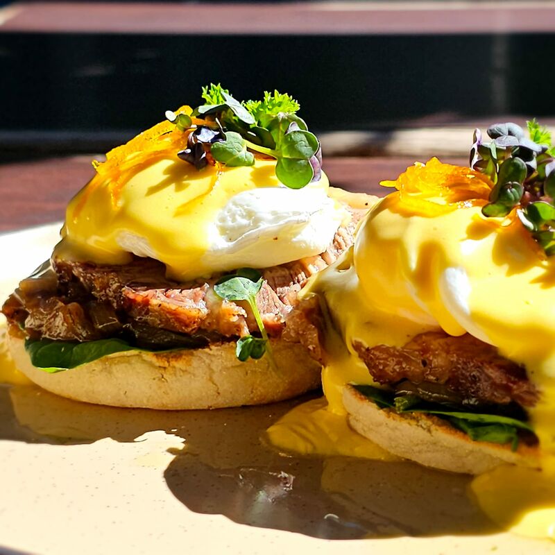 Orange Braised Beef Belly Eggs Benedict $20.99