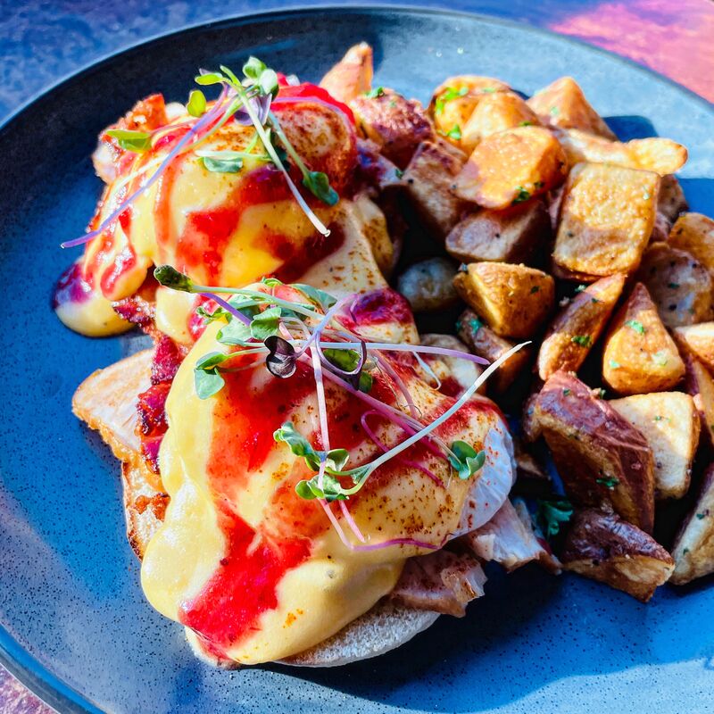 Turkey, Bacon and Cranberry Eggs Benedict $23.99