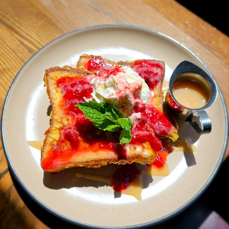 Strawberry French Toast with White Chocolate syrup $17.99